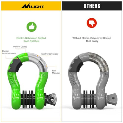 Nilight 3/4" D Ring Anti-Theft Shackle Tow Hook Jeep Truck SUV ATV UTV | Off Road Recovery Gear 19T 41,887 lbs Break Strength 4.75T WLL Rust-Resistant Anti-Rattle Isolators Heavy Duty Green 2pack - color: Green 3/4" w/Anti-Theft Shackle, size: Shackle