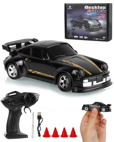 ARRIS 1/64 Micro Desktop RC Drift Car 4WD with 2-Speed Modes RTR | Pocket Size Design, LED Lights, Stunt Driving, Smooth Drifting, Indoor Fun - color: Graphite Black