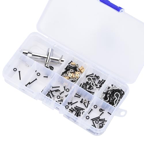 252PCS Stainless Steel M1.4 Assorted Screw, Pin and Nut Kit with Tool for 1/24 RC Crawler Car, Compatible for Axial SCX24