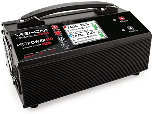 Venom Commercial Series Pro Power HD - 2S-6S 1200W (600Wx2) LiPo/LiHV RC Battery Charger - LCD Display, Simultaneous Charge with 2 Connectors - Compact & Elegant Design