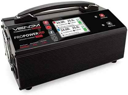 Venom Commercial Series Pro Power HD - 2S-6S 1200W (600Wx2) LiPo/LiHV RC Battery Charger - LCD Display, Simultaneous Charge with 2 Connectors - Compact & Elegant Design