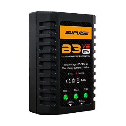 SUPULSE LiPo Battery Charger 2S-3S RC Balance Charger AC 7.4-11.1V 10W Upgrade Version Compact Lipo Charger for XHR Plug Battery(B3V2)
