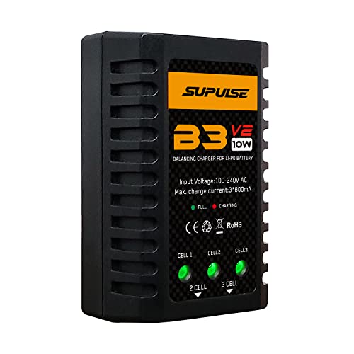SUPULSE LiPo Battery Charger 10W for XHR Plug 2S 3S Battery | RC Balance Charger AC 7.4-11.1V Upgrade Version Compact Lipo Charger