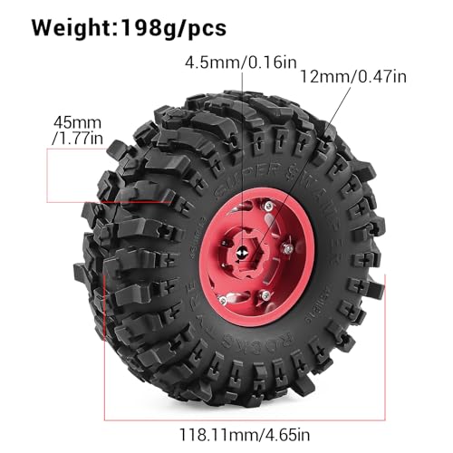 1.9" Beadlock Wheels and Tires for TRX4 SCX10 SCX10 III 90046 D90 1/10 RC Crawlers (Red) - color: red