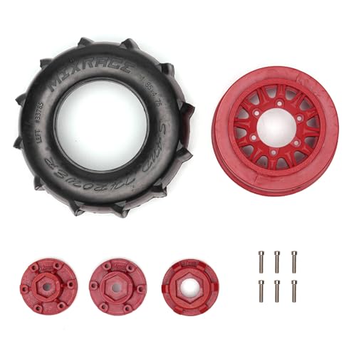 Pre-Glued Sand & Snow Paddle Wheel & Tire Set for 1/10 RC Truck Fits Slash, Arrma Fury/Senton, Tekno SCT410, HSP 94155, 117 x 45.5 mm, 12/14/17 mm Hex, 4 pcs, Red - color: Red