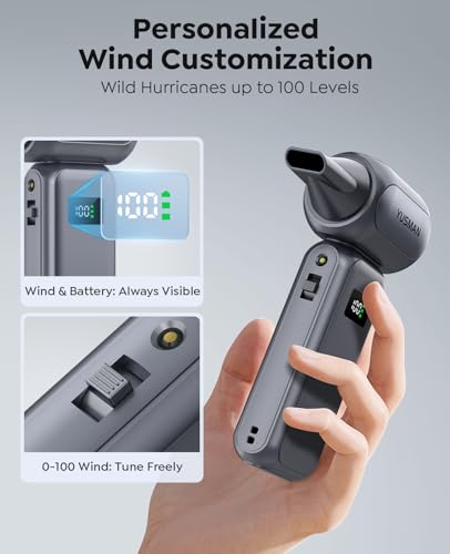 Compressed Air Duster, 300000RPM Super Power Electric Air Duster, 0-100 Adjustable Speed with LED Light, Powerful Electric Duster for Car Cleaning, Electronics & Outdoor Gear, Portable Turbo Blower