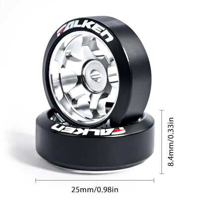 4Pcs 20mm 1/28 Rc Car Drift Wheel Hub with Drift Rc Car Logo Tires for 1/24 1/28 Mini-Z Mini-Q TG Racing Wltoys K969 RC Drift Car Upgrade Parts (Titanium)