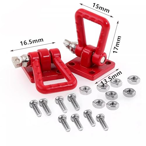 2 Sets Metal Climbing RC Trailer Tow Hook Decorations Accessories for 1/10 Crawler Car Axial SCX10 D90 D110 TRX4 TRX6 Redcat Upgrades Parts(Red) - size: CC01abR