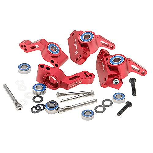 RC Alloy Caster Block&Steering Blocks&Rear Stub Axle Carriers for Traxxas 1/10 2WD Slash, Stampede, Rustler, Nitro Slash-Replaces Part 3736 3632 3752 - color: Red