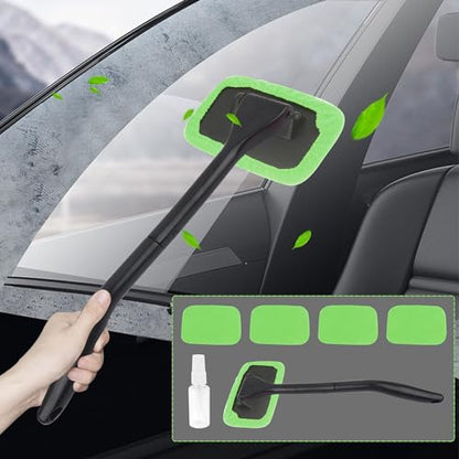 OFBAND Car Window Cleaner Tool Kit,Microfiber Car Windshield Cleaner Inside with 4PCS Soft Reusable Cloth Cover,Universal Removable Car Glass Cleaner Tool Kit Car Cleaning Tools