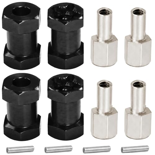 4PCS 12mm Hex Hub 20mm Aluminum Extension Hex for Axial SCX10 D90 90046 | 20mm CNC Wheel Hex Extenders for 1/10 RC Crawlers Redcat Gen7/Gen8 CC01 RC4WD Wider Stance & Tire Clearance with M4 Nuts Pins - color: Black