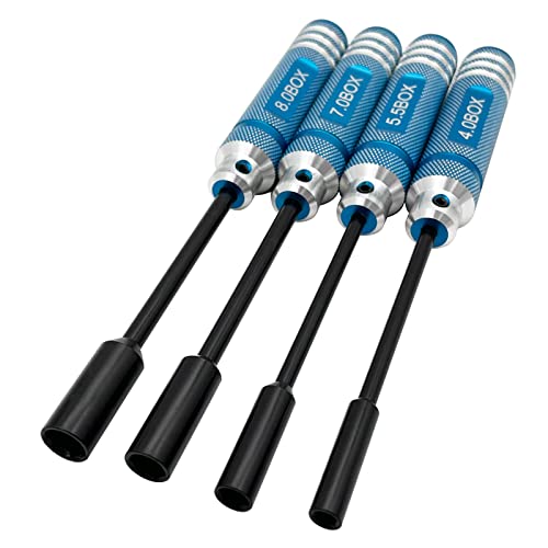 4Pcs Nut Driver Set RC Tool Set Hex Nut Driver for RC Vehicle RC Helicopters FPV Drones Cameras Appliances Repair 4mm 5.5mm 8mm 7mm Nut Driver (blue) - color: Blue