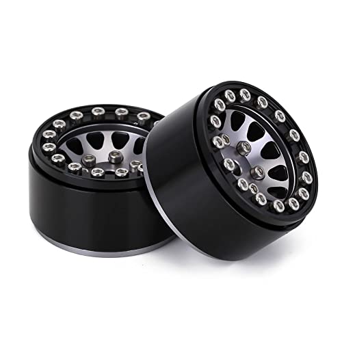 INJORA 1.0 Wheel Rims RC Metal Beadlock Wheels Rims for All 1/24 Scale Axial SCX24 Deadbolt RC Crawler Car Upgrades Accessories(Black&Grey) - color: Black&grey