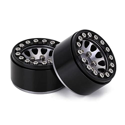 INJORA 1.0 Wheel Rims RC Metal Beadlock Wheels Rims for All 1/24 Scale Axial SCX24 Deadbolt RC Crawler Car Upgrades Accessories(Black&Grey) - color: Black&grey