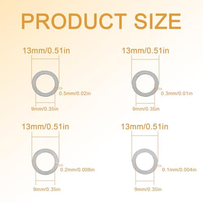 48 Pcs M9x13mm Steel Thin Washer Assortment for M9 Bolt Spacing Repair | 0.1 0.2 0.3 0.5mm Thickness, 12pcs Each Size, Stainless Flat Spacers, Mechanical Repair, Electronics Assembly - size: M9X13
