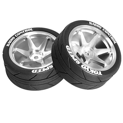 1/10 RC On Road Tires OD 65mm and Aluminum Street Wheels 12mm Hex Touring Tyres for 1:10 Rally Racing Drift Car Tamiya TT01 TT02 XV01 HPI KYOSHO HSP PTG2 Traxxas TA06 A959 PTG2 (Silver) - color: Silver