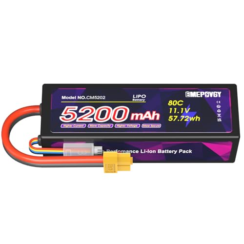 11.1V Lipo Battery 3S 5200mAh 80C Lipos Hard Case with XT60 Connector for RC Car Trucks 1/8 1/10 RC Vehicles - color: Hardcase