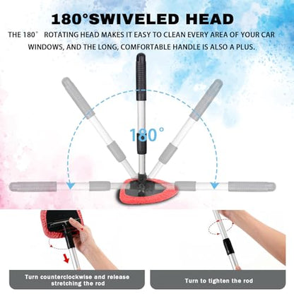 Windshield Cleaning Tool, Car Window Cleaner with Extendable Handle, 4 Microfiber Pads and Spray Bottle, Auto Interior Exterior Glass Wiper Cleaning Kit Universal for RV, SUV, Truck (Red) - color: Red