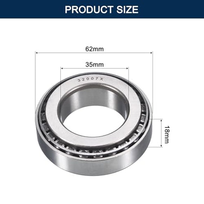 2 Pack 32007 Tapered Roller Bearing Cone and Cup Set | 35mm Bore 62mm OD 18mm Cup Width, Chrome Steel Taper Bearings Set, ABEC-3 - size: 32007