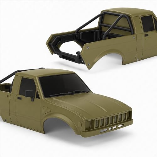 SCX24 Body, 1/24 Pickup Hard Body Shell with Bed Rack, RC Truck Body for Axial SCX24 C10 Bronco Wrangler Base Camp 4Runner, Scale RC Crawler Accessories (Yellow) - color: Yellow