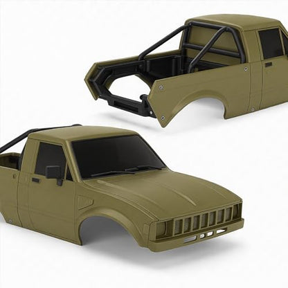 SCX24 Body, 1/24 Pickup Hard Body Shell with Bed Rack, RC Truck Body for Axial SCX24 C10 Bronco Wrangler Base Camp 4Runner, Scale RC Crawler Accessories (Yellow) - color: Yellow