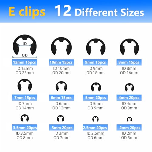 420‑Piece 2.0 mm–12 mm External Retaining Ring & E/C‑Clip Set – Carbon Steel Circlip Assortment Kit