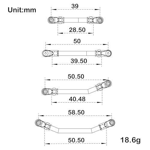 MEUS Racing SCX24 Links Double Bent Links High Clearance Chassis Links Set for Axial SCX24 C10 Bronco Wrangler 1/24 RC Crawler (Titanium Alloy) - color: Titanium Alloy