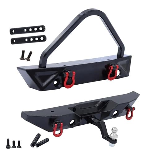 RC Car Parts for MN128 Metal Front Rear Bumper with Tow Hitch Shackles Winch Hole 1/12 RC Crawler Upgrade Parts Replacement Car Accessories(Black,Set) - color: Black, size: Set
