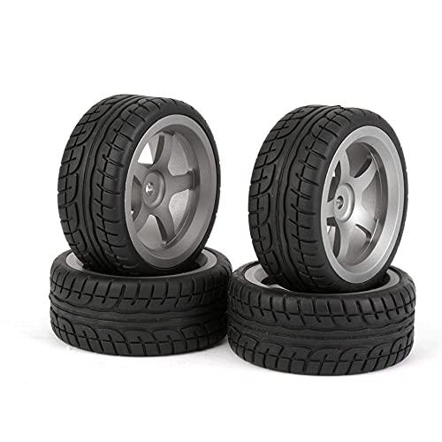 2.44 Inch Diameter Black Plastic Drift Tires & Grey Aluminum Alloy 5 Spoke Wheel Rim for RC 1:10 Car
