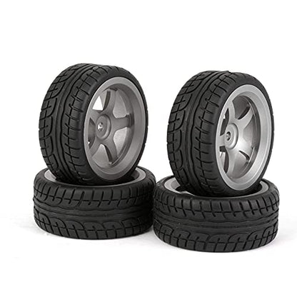 2.44 Inch Diameter Black Plastic Drift Tires & Grey Aluminum Alloy 5 Spoke Wheel Rim for RC 1:10 Car