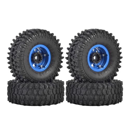 4PCS 1.55 inch Aluminum Metal Beadlock Wheels Rim and 95mm All Terrain Rubber Tires for 1/10 1/12 RC Rock Crawler Car for Axial AX90069 D90 TF2 Tamiya LC70 JIMNY UTB18(5Spoke,Blue) - color: 5spoke,blue