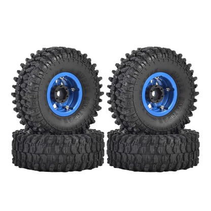 4PCS 1.55 inch Aluminum Metal Beadlock Wheels Rim and 95mm All Terrain Rubber Tires for 1/10 1/12 RC Rock Crawler Car for Axial AX90069 D90 TF2 Tamiya LC70 JIMNY UTB18(5Spoke,Blue) - color: 5spoke,blue