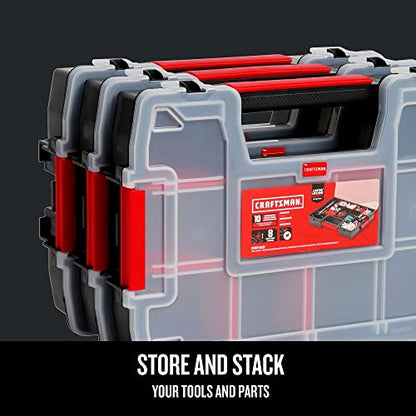 CRAFTSMAN Storage Organizer, Small Parts Organizer, 3-Packs with 10-Compartments, Lid Includes Secure Latch (CMST60964M) - size: 3 Pack (11.5" L x 2.5" W x 8.5" H), style: Triple Pack