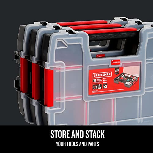 CRAFTSMAN Storage Organizer,Small Parts Organizer with 10-Compartments,Lid Includes Secure Latch (CMST60964M), (Pack of 6) - size: 6 Pack (11.5" L x 2.5" W x 8.5" H), style: Triple Pack