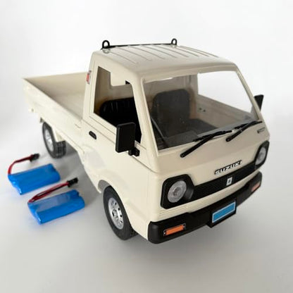 HLSFWDRIVE WPL D14 RC Kei Truck 4x4 Remote Control Drift Car 1/10 Scale | Suzuki RC Car 4WD Carry 2.4 GHz 280 Motor Proportional Throttle Seering Hobby Toy Adult 2 Batteries