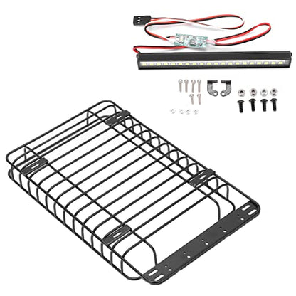 RC LED Light Luggage Rack, Metal Roof Rack with LED Light Bar for Simulation Climbing RC Car, Stainless Steel Durable Accessory for RC Vehicle Upgrade