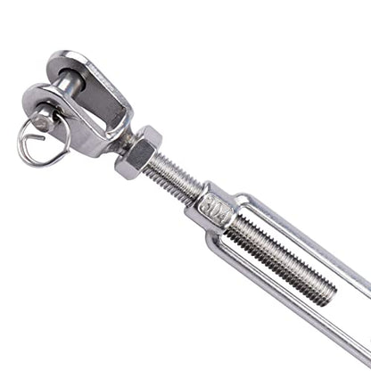 3/8 Inch M10 Jaw & Jaw Turnbuckle for Cable Rope Tension, 304 Stainless Steel, 1200 lbs Load (4PCS)