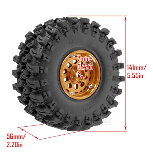 RC Aluminum 2.2 Inch Wheel Rims Tires for 1/10 SCX10 II 90046 SCX10 III AXI03007 TRX4 TRX6 VS4-10 Gen8 MST CFX D90 RC Crawler Car, Beadlock Wheel, Bronze - color: Bronze (2.2 Tires Wheels)