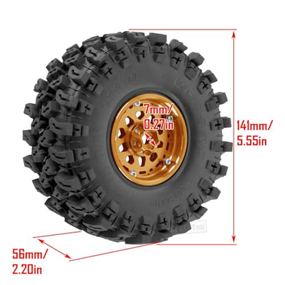 RC Aluminum 2.2 Inch Wheel Rims Tires for 1/10 SCX10 II 90046 SCX10 III AXI03007 TRX4 TRX6 VS4-10 Gen8 MST CFX D90 RC Crawler Car, Beadlock Wheel, Bronze - color: Bronze (2.2 Tires Wheels)