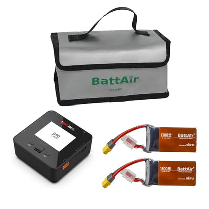 ISDT P20 Bundle: P20 DC 800W 35A Dual Channel Lipo Battery Charger & 4S 50C 1300mAh Smart Battery for RC Car Plane FPV Drone (2 Packs)