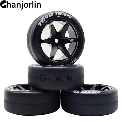 RC 1/10 Drift Tires & Aluminum Wheels 12mm Hex OD 65mm Hard Drift Racing Smooth Tyres for 1:10 1/12 Rally Street On Road Touring Car TT01 TT02 XV02 XV01 TA06 HPI KYOSHO PTG2 4PCS (Black) - color: Black