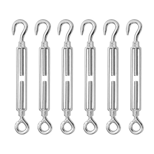 6 PCS M5 Hook and Eye Turnbuckles for Cables Wire Rope Tension | Made of 304 Stainless Steel, Corrosion Resistant & Easy to Use,88lbs Rated,Industrial Shade Sail Rigging - size: 6PCS-M5-OC