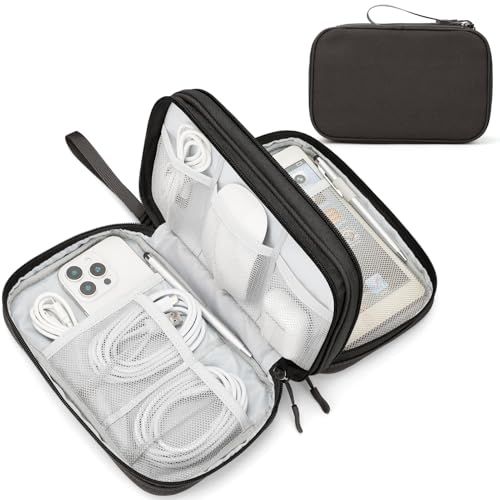FYY Electronic Organizer, Large Travel Cable Organizer Bag Pouch Electronic Accessories Carry Case Portable Waterproof Double Layers All-in-One Storage Bag for Cable, Cord, Charger, Phone, Coffee - color: Coffee, size: Large