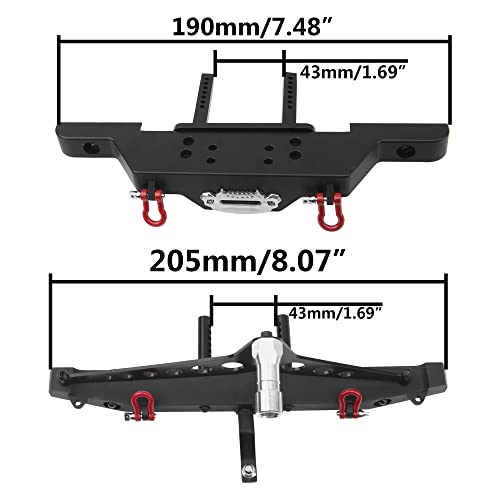 RC Front Bumper & Rear Bumper with LED Lights Headlights Tow Hook Spare Tire Carrier Compatible with Axial SCX10 Traxxas TRX4 90046 90047 SCX10-iii AX10300 1/10 RC Crawler Car