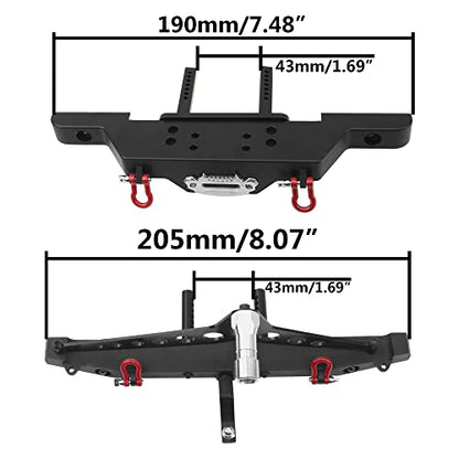RC Front Bumper & Rear Bumper with LED Lights Headlights Tow Hook Spare Tire Carrier Compatible with Axial SCX10 Traxxas TRX4 90046 90047 SCX10-iii AX10300 1/10 RC Crawler Car
