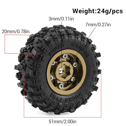 1.0" Beadlock Aluminum Wheels and 51mm Soft Rubber Tires | for SCX24, TRX4M, Ascent 18, FCX24, 1/18 1/24 RC Crawler, 7mm Hex, 0mm Offset, with Foam Inserts, (Bronze 105) - color: Bronze 105