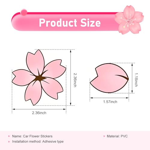 20 PCS Car Door Body Sticker, Cherry Blossom & Petal Set Creative Lovely Car Decor, Waterproof Scratch Covering Auto Body Exterior Ornament, Universal for Cars SUVs Trucks (Pink)