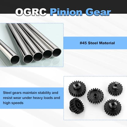 OGRC 32P Pinion Gear 20T 21T 22T 23T 24T 3.175mm Shaft Pinion Gears | 0.8 Mod, Hardened Steel, 3.175mm Shaft, Fits 1/10 RC Short Course Drift Rally Car