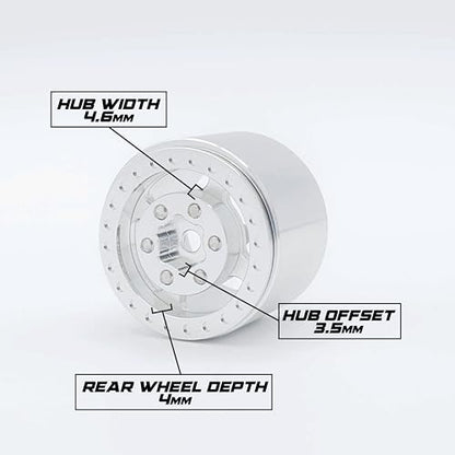 1UP Wheels 1.0" Island Ultra Wide Premium Wheels | Polished Silver | for Axial SCX24, AX24, Traxxas TRX4-M, Redcat Ascent-18, FMS FCX18, 7mm Hex Vehicles - Aluminum Beadlock Wheels - color: Polished Silver