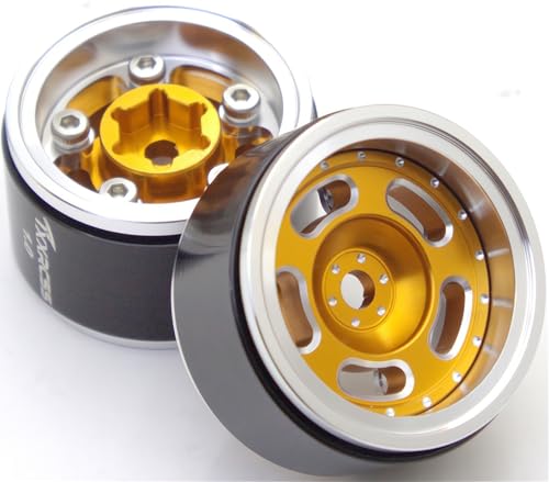 RC 1.0 Beadlock Wheels Offsets -2 Aluminum Rims for AX24 1/18 TRX4M All 1/24 Scale SCX24 Deadbolt RC Crawler Car Wheels Upgrades 4Pc (Silver & Golden) - color: Silver & Golden
